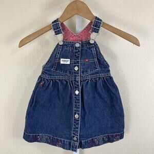Oshkosh Vintage Denim Skirt Overalls Girls Size 24 Months Alphabet Embroidered